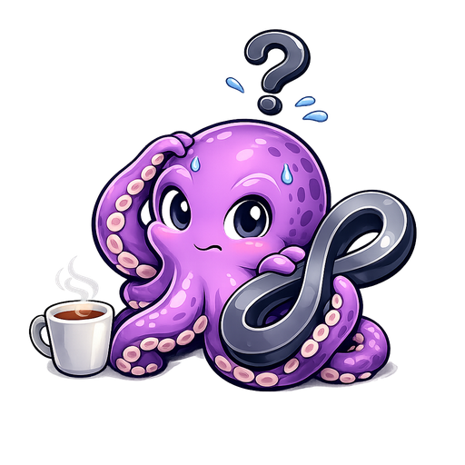 Octi8 octopus mascot thinking about a customer question.