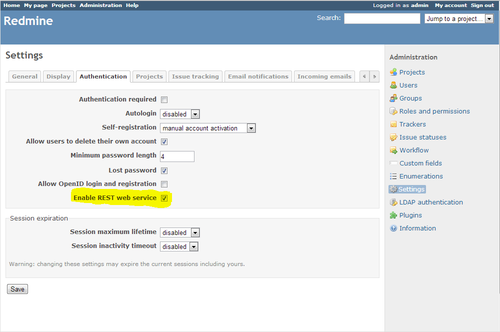 Activate Redmine REST API