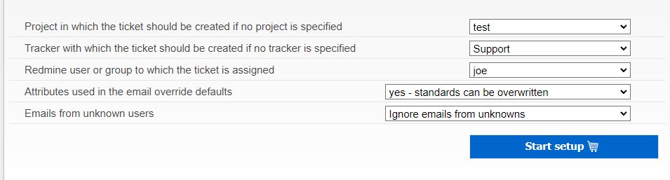 Example email reception settings