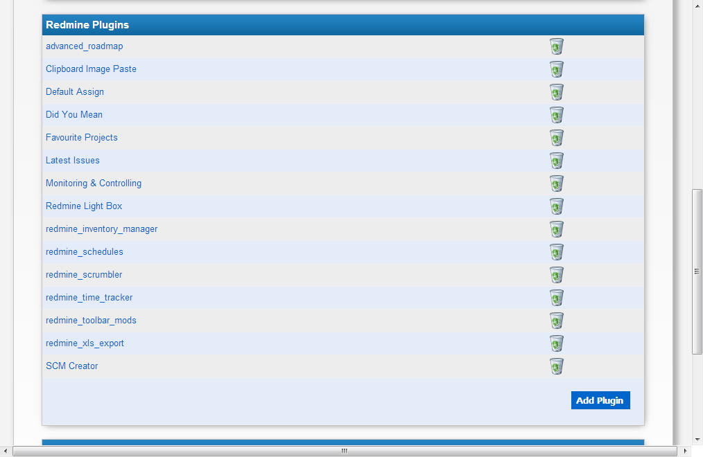 Installierte Redmine-Plugins und Schaltfläche Plugin hinzufügen