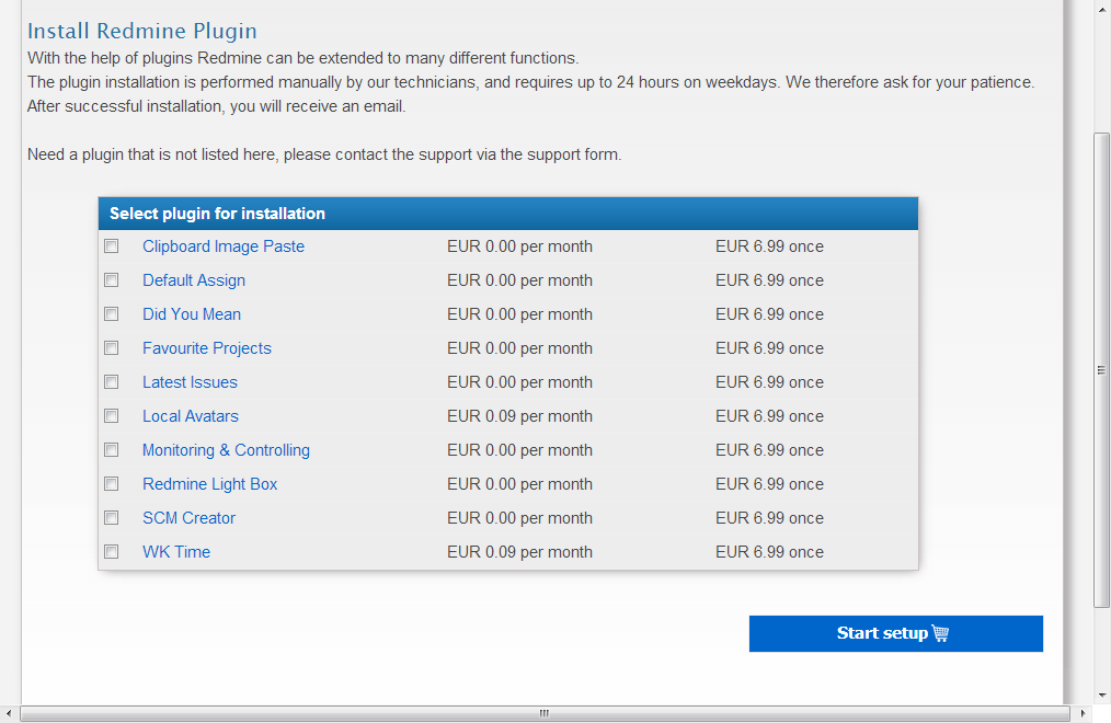 Redmine-Plugins für die Einrichtung auswählen