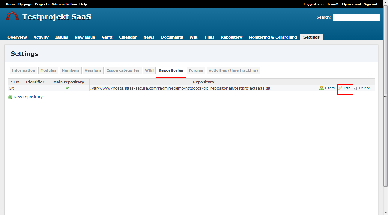 Redmine Git Repository settings