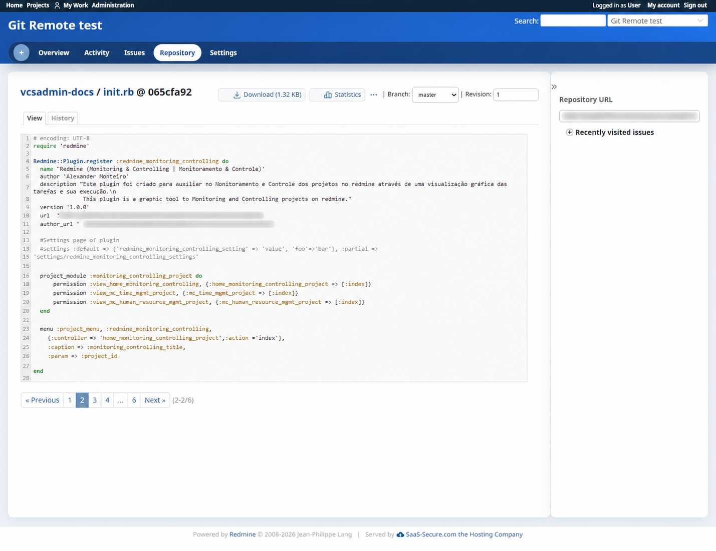 Text source file displayed in the Redmine repository browser with all URLs redacted