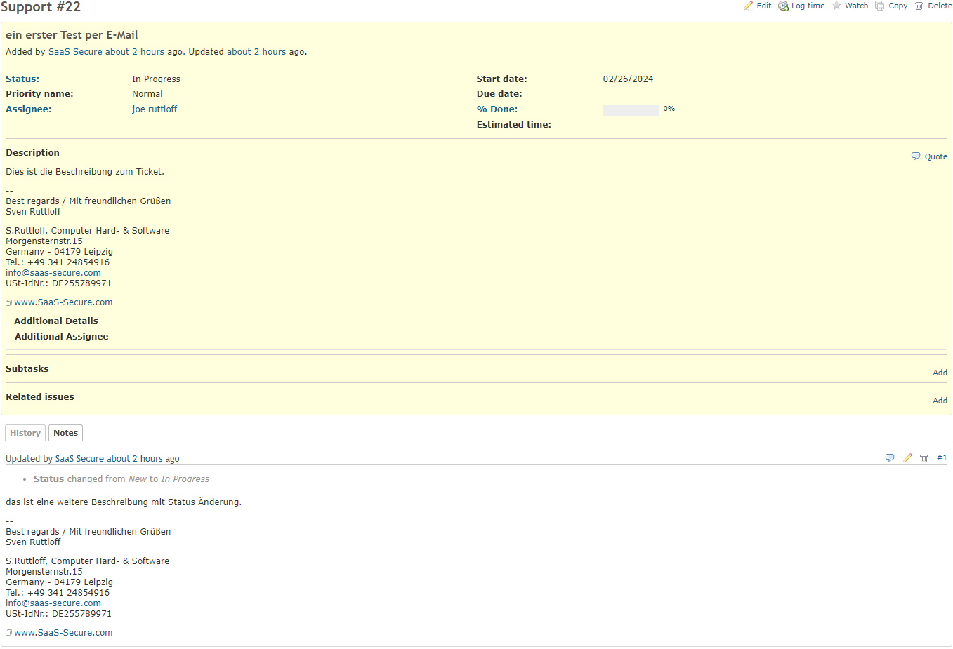 Redmine status change via email
