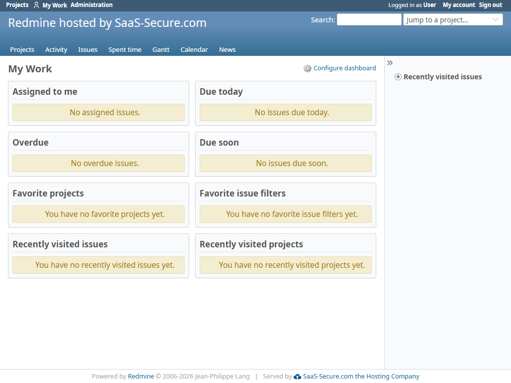 Redmine UX Toolkit My Work dashboard