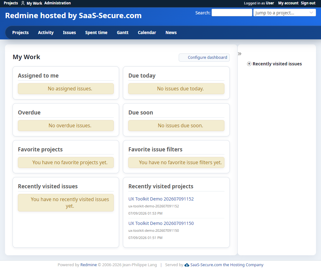 Redmine UX Toolkit Modern UI My Work dashboard