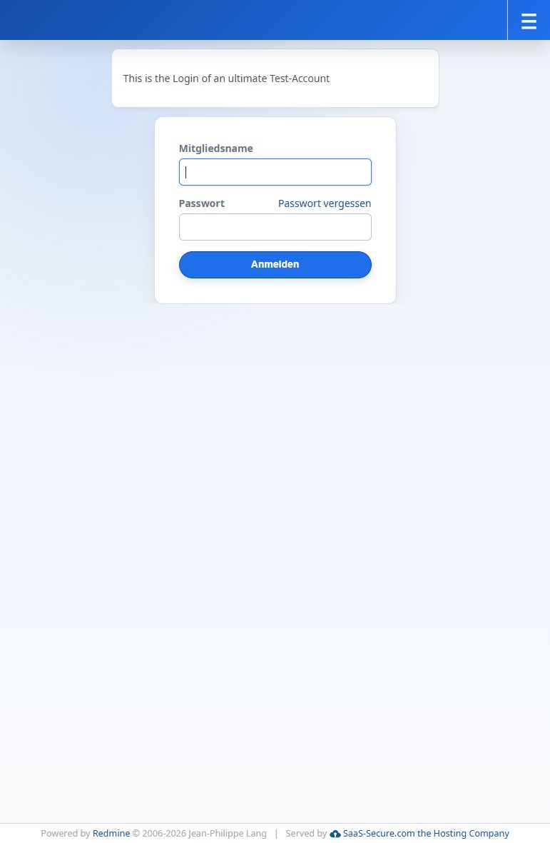 Responsive Redmine login page with a UX Toolkit notice