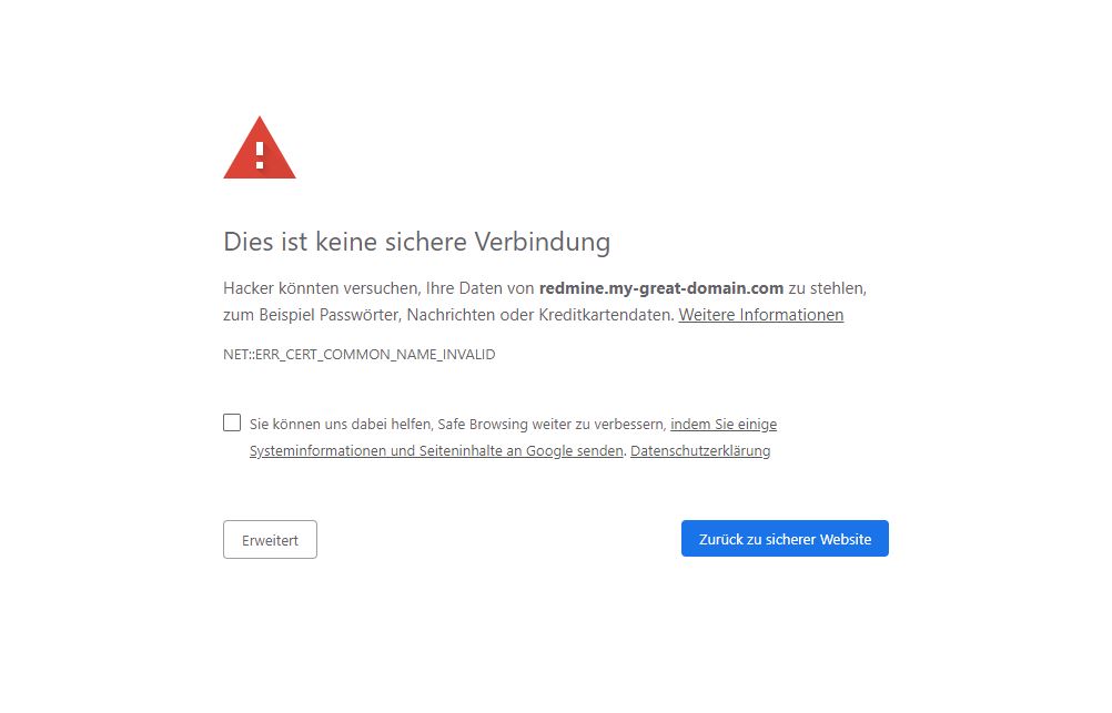 Browser showing SSL warning