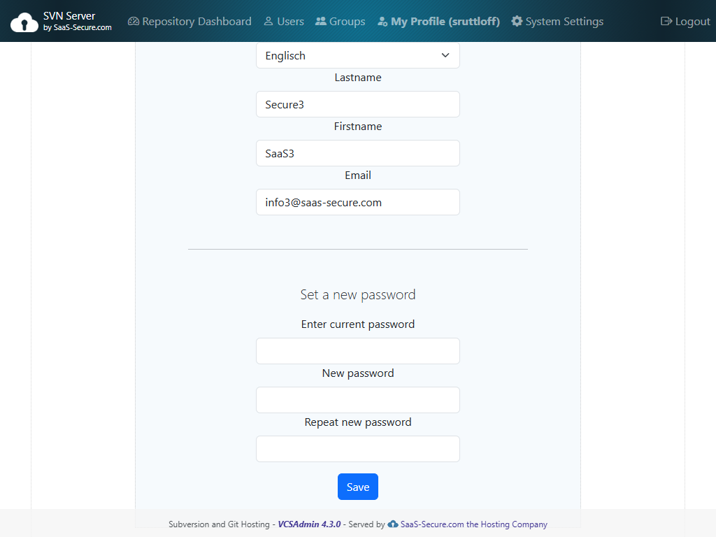 Personal settings in user profile
