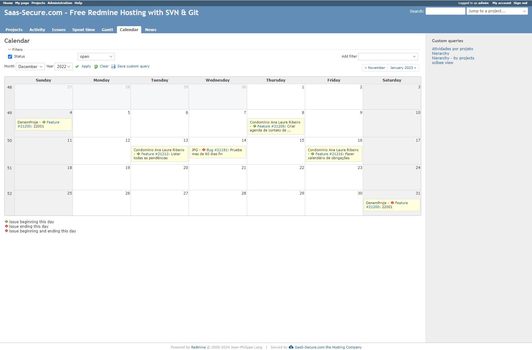 Calendar view with tasks