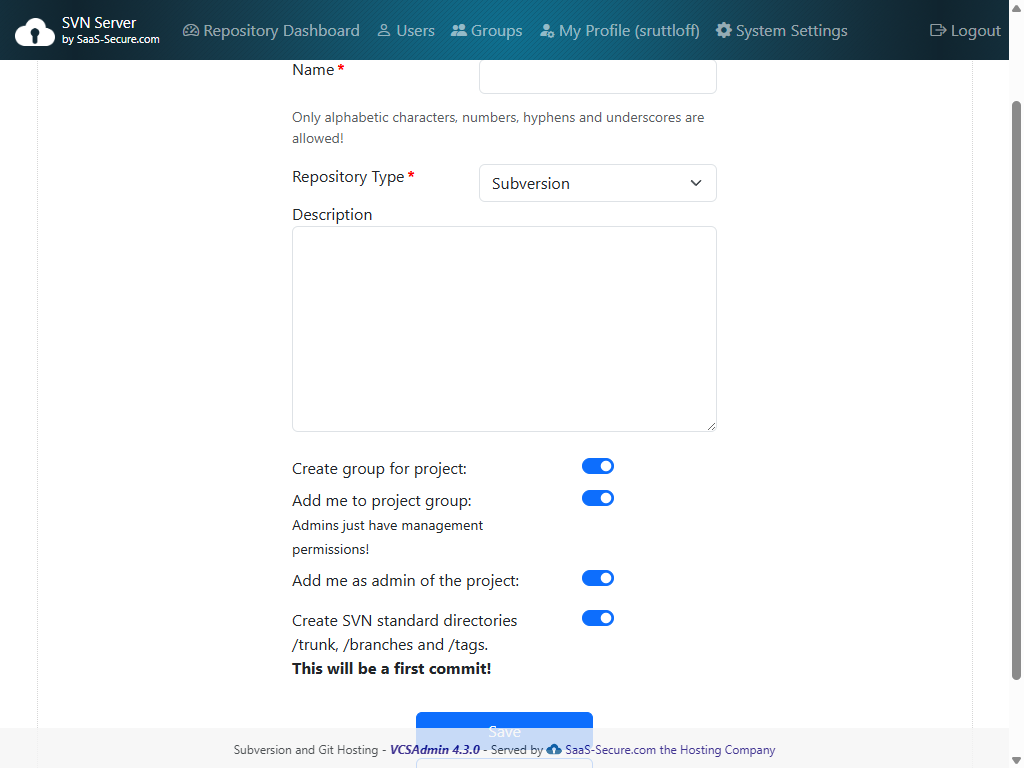 Guided procedure for creating an SVN repository